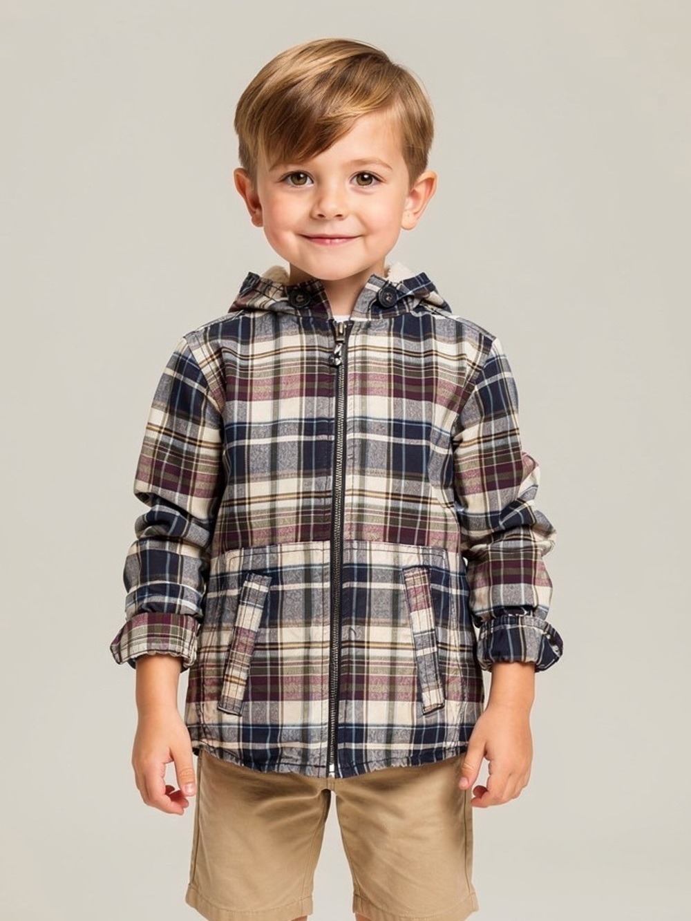 The Children's Place Plaid Full Zip Hoodie Boys S 5/6 Blue Purple Gorpcore Surf